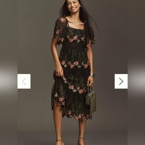 Anthropologie Bl-nk Emryn Embroidered Square-Neck Midi DressBl-nk. NWT